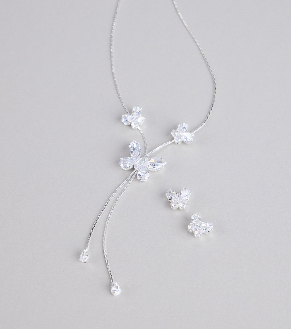 Forever Flutter Rhinestone Necklace And Earrings Set