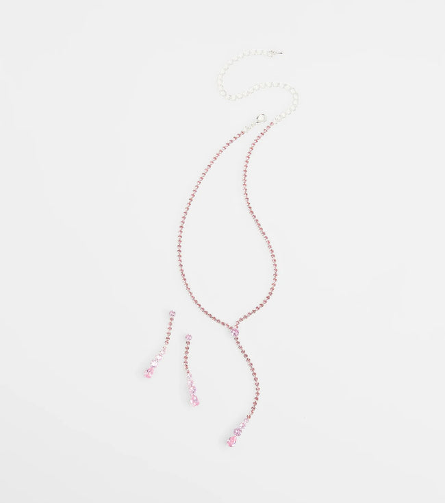 Delicate Shine Rhinestone Lariat Earring Set