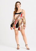 Women's Orange Tropical Floral Cold Shoulder Romper  Summer Vacation Playsuit