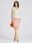 Women's Pink High Waist Pencil Skirt | Business Formal Slim Fit Office Skirt