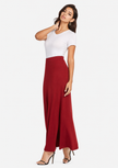 Women's Red High Waist Pleated Maxi Skirt | Casual Elastic Waist Long Skirt